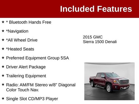 Used 2015 GMC Sierra 1500 Denali w/ Driver Alert Package AWD/4WD image 3