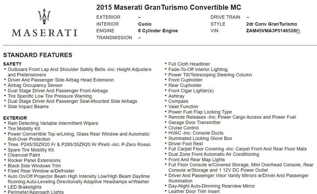 Used 2015 Maserati GranTurismo MC RWD image 17