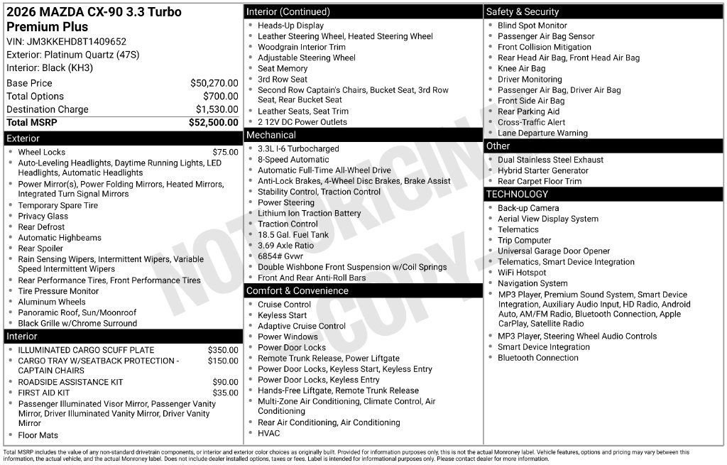 New 2026 MAZDA CX-90 3.3 Turbo w/ Premium Plus Pkg AWD/4WD image 35
