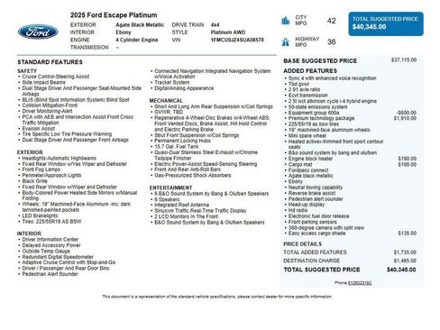 Used 2025 Ford Escape Platinum w/ Premium Technology Package AWD/4WD image 40