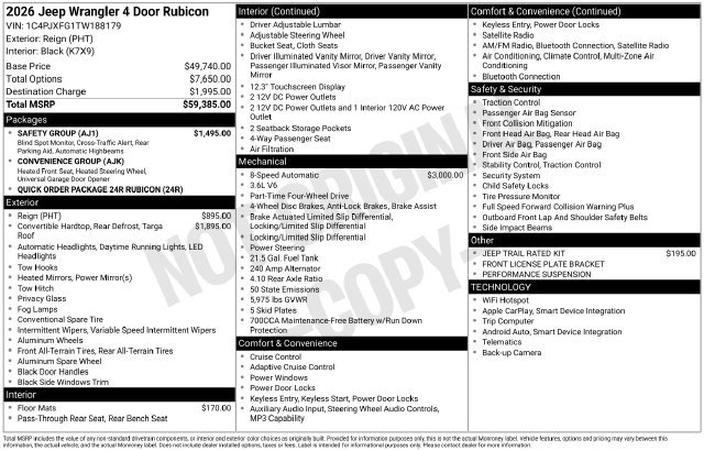 Used 2026 Jeep Wrangler Unlimited Rubicon w/ Safety Group AWD/4WD image 6