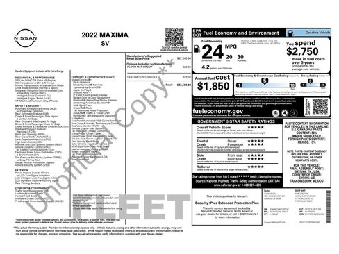 Used 2022 Nissan Maxima SV w/ Floor Mat Group FWD image 4
