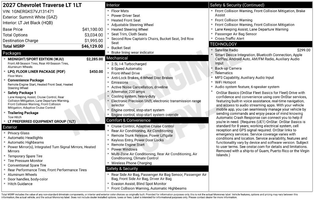 New 2027 Chevrolet Traverse LT w/ Midnight/Sport Edition FWD image 10