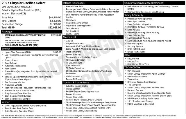 New 2027 Chrysler Pacifica Select AWD/4WD image 32