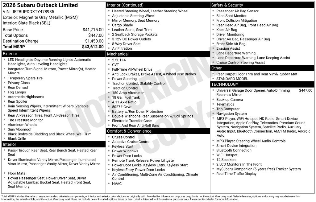 Certified 2026 Subaru Outback Limited AWD/4WD image 39