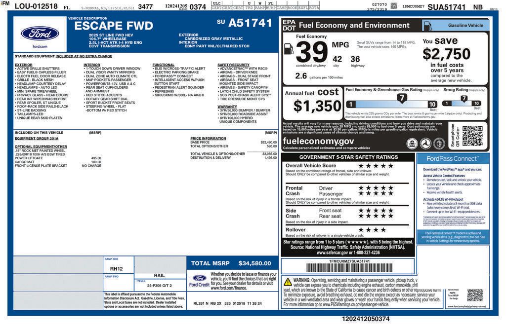 Certified 2025 Ford Escape ST-Line w/ Equipment Group 301A FWD image 42