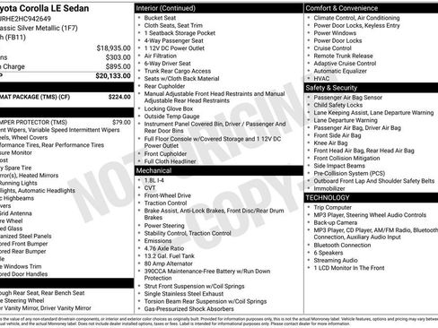 Used 2017 Toyota Corolla LE w/ Carpet Mat Package (TMS) FWD image 8