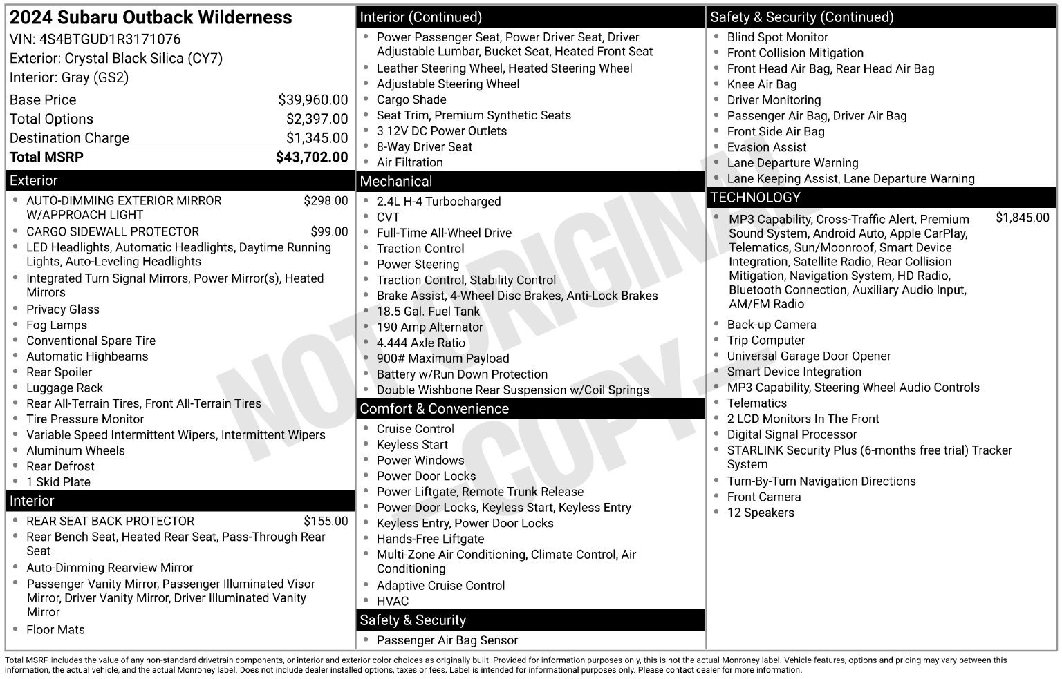 Certified 2024 Subaru Outback Wilderness AWD/4WD image 34