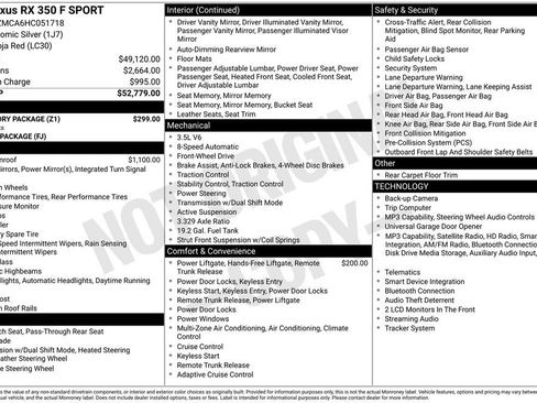 Used 2017 Lexus RX 350 F Sport w/ Accessory Package FWD image 7