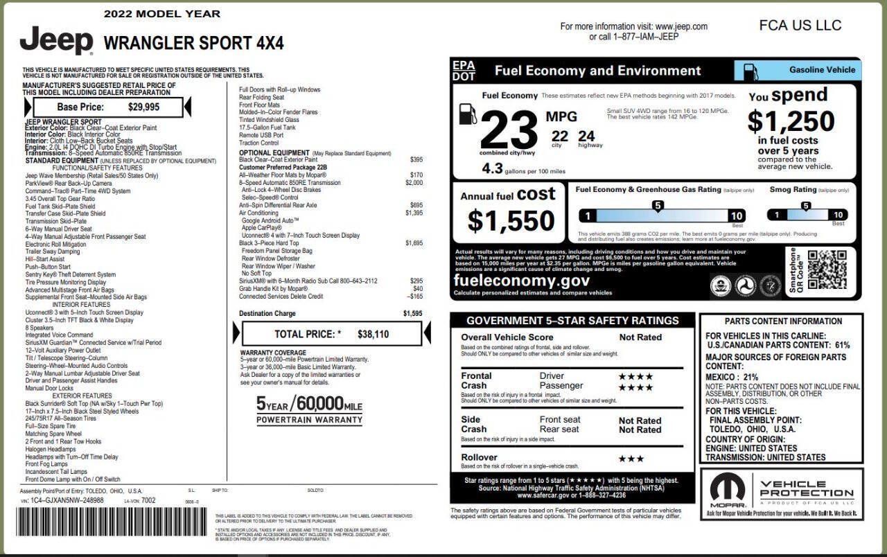 Used 2022 Jeep Wrangler Sport AWD/4WD image 12