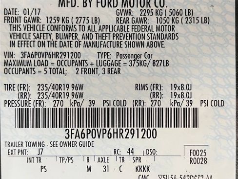 Used 2017 Ford Fusion Sport w/ Equipment Group 401A AWD/4WD image 63