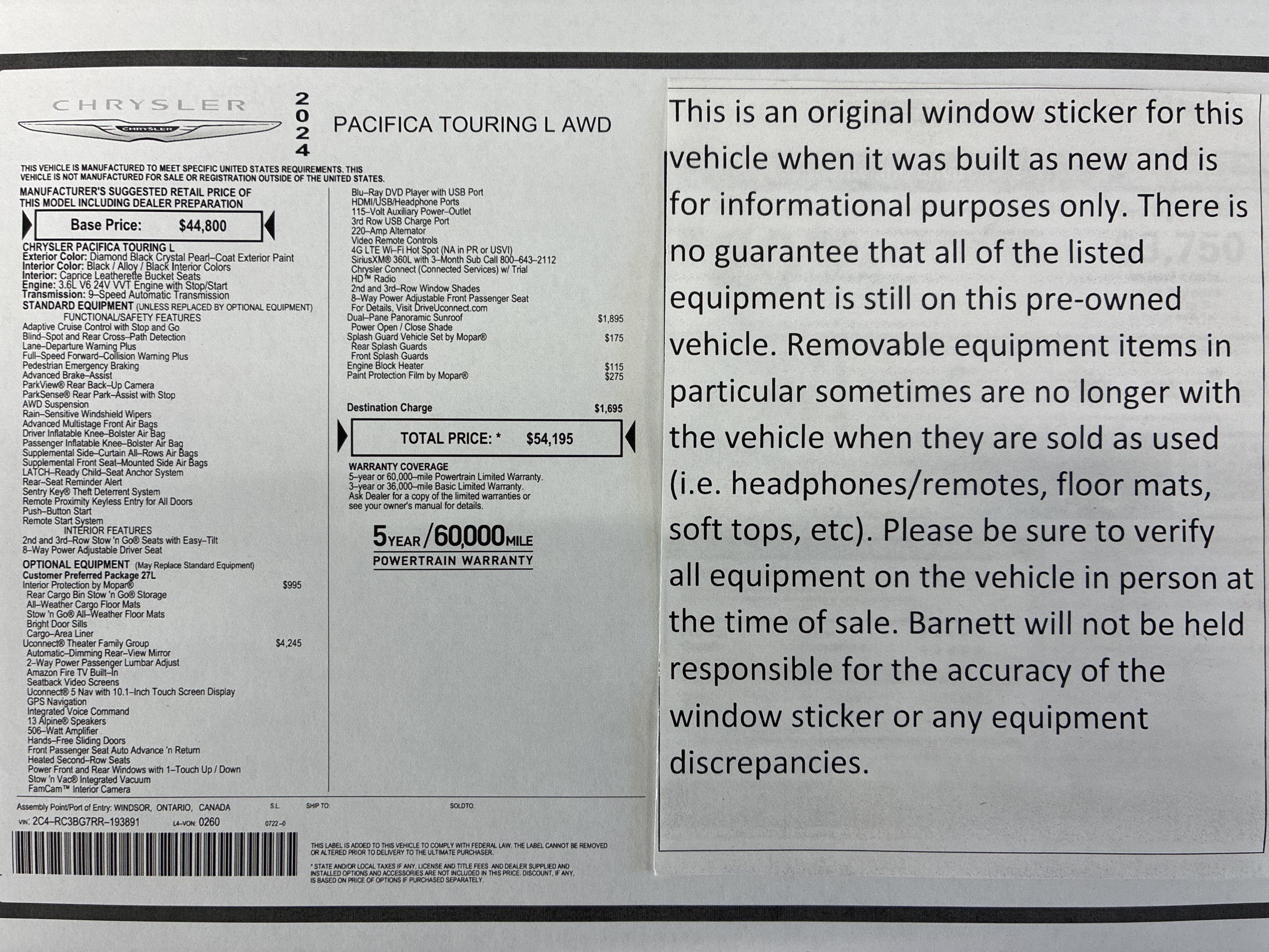 Certified 2024 Chrysler Pacifica Touring-L w/ Uconnect Theater Family Group AWD/4WD image 2