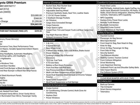 Used 2025 Toyota GR86 Premium w/ ALL Weather Mat Package (TMS) RWD image 29