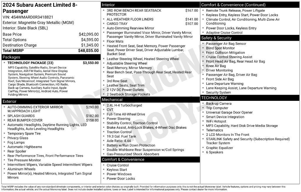 Used 2024 Subaru Ascent Limited w/ Technology Package AWD/4WD image 19