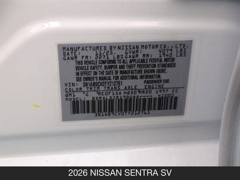 Used 2026 Nissan Sentra SV w/ Floor Mat Package FWD image 25