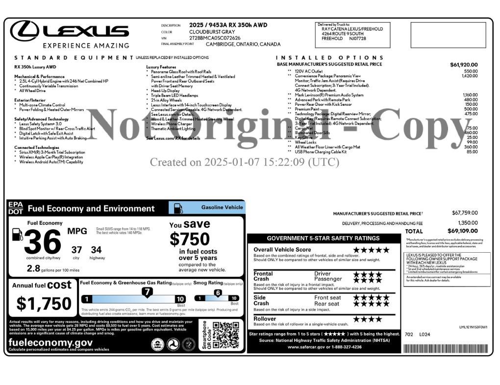 Used 2025 Lexus RX 350 w/ Convenience Package AWD/4WD image 8