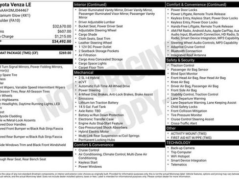 Used 2021 Toyota Venza LE w/ Carpet Mat Package (TMS) AWD/4WD image 33