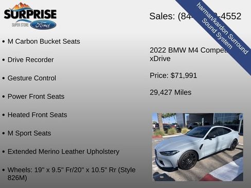 Used 2022 BMW M4 xDrive Competition w/ M Carbon Exterior Package AWD/4WD image 14