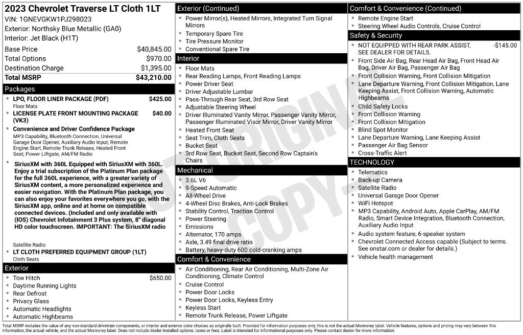 Used 2023 Chevrolet Traverse LT w/ LPO, Floor Liner Package AWD/4WD image 41