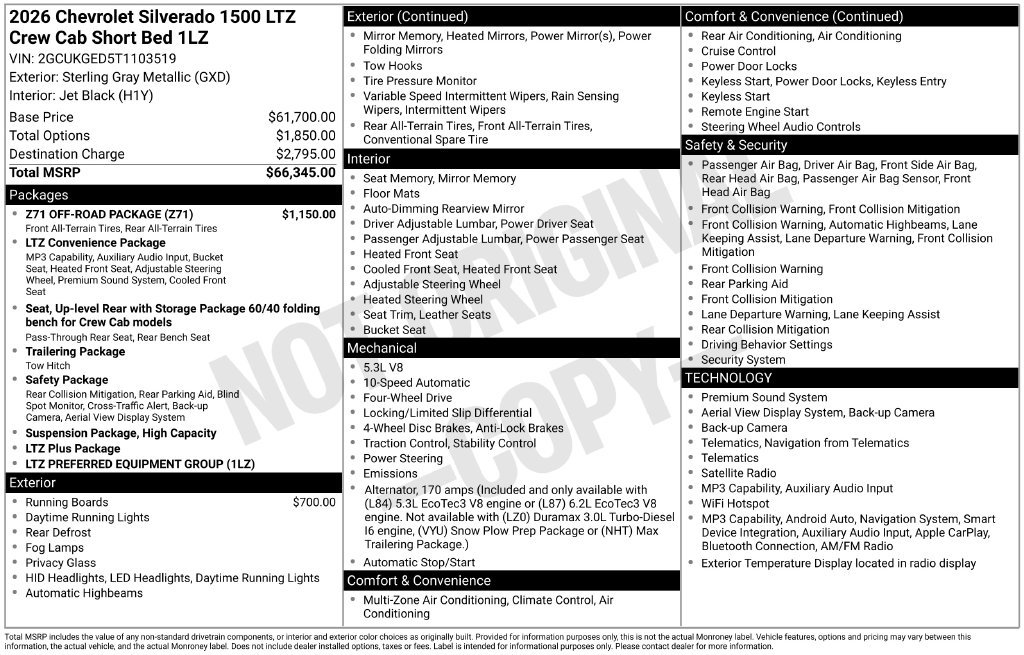 Used 2026 Chevrolet Silverado 1500 LTZ w/ Z71 Off-Road Package AWD/4WD image 4