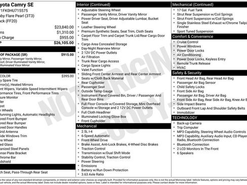 Used 2017 Toyota Camry SE w/ Moonroof Package FWD image 2