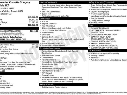 Certified 2024 Chevrolet Corvette Stingray Convertible w/ Z51 Performance Package RWD image 59