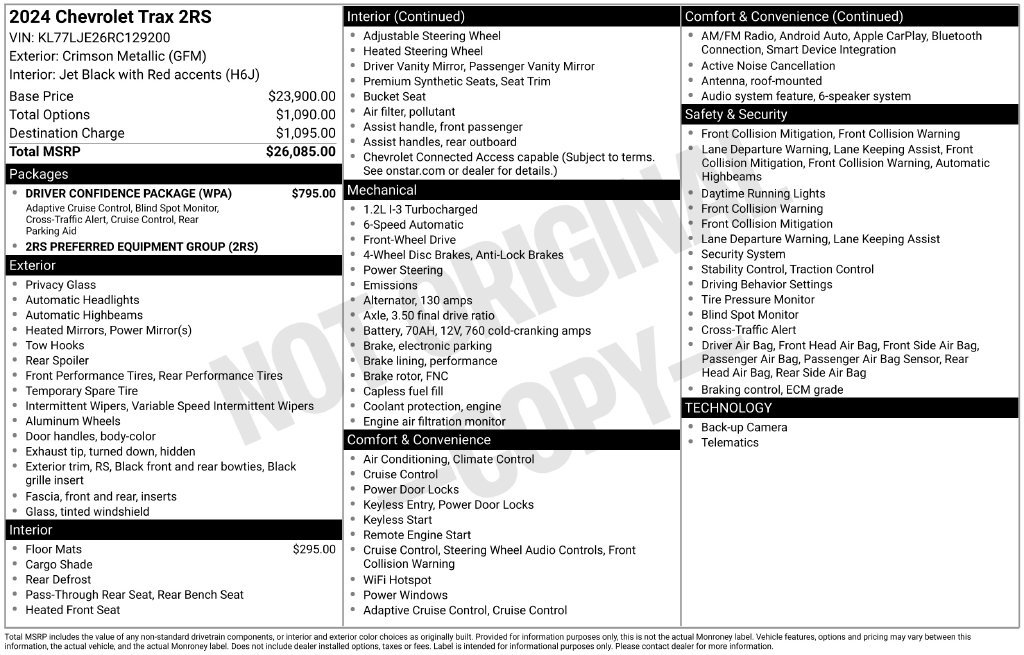 Certified 2024 Chevrolet Trax RS w/ Driver Confidence Package FWD image 10