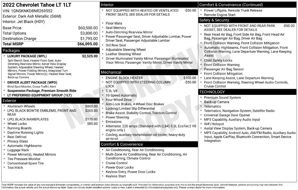 Used 2022 Chevrolet Tahoe LT w/ Luxury Package AWD/4WD image 10
