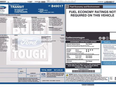 Used 2020 Ford Transit 350 148 High Roof Extended w/ Load Area Protection Package image 15