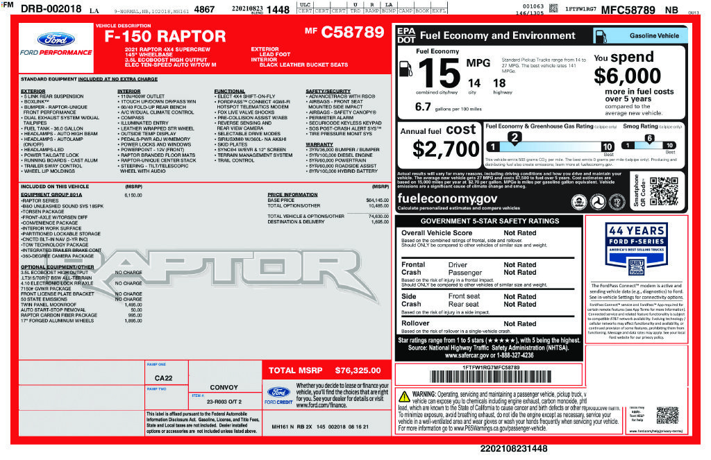 Used 2021 Ford F150 Raptor w/ Equipment Group 801A High AWD/4WD image 37