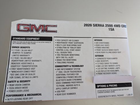 Used 2020 GMC Sierra 2500 4x4 Crew Cab w/ Gooseneck/5TH Wheel Package image 16