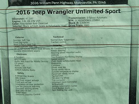 Used 2016 Jeep Wrangler Unlimited Sport w/ Connectivity Group image 9