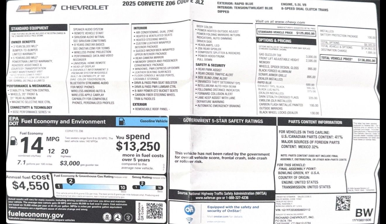 Used 2025 Chevrolet Corvette Z06 w/ Battery Protection Package RWD image 21