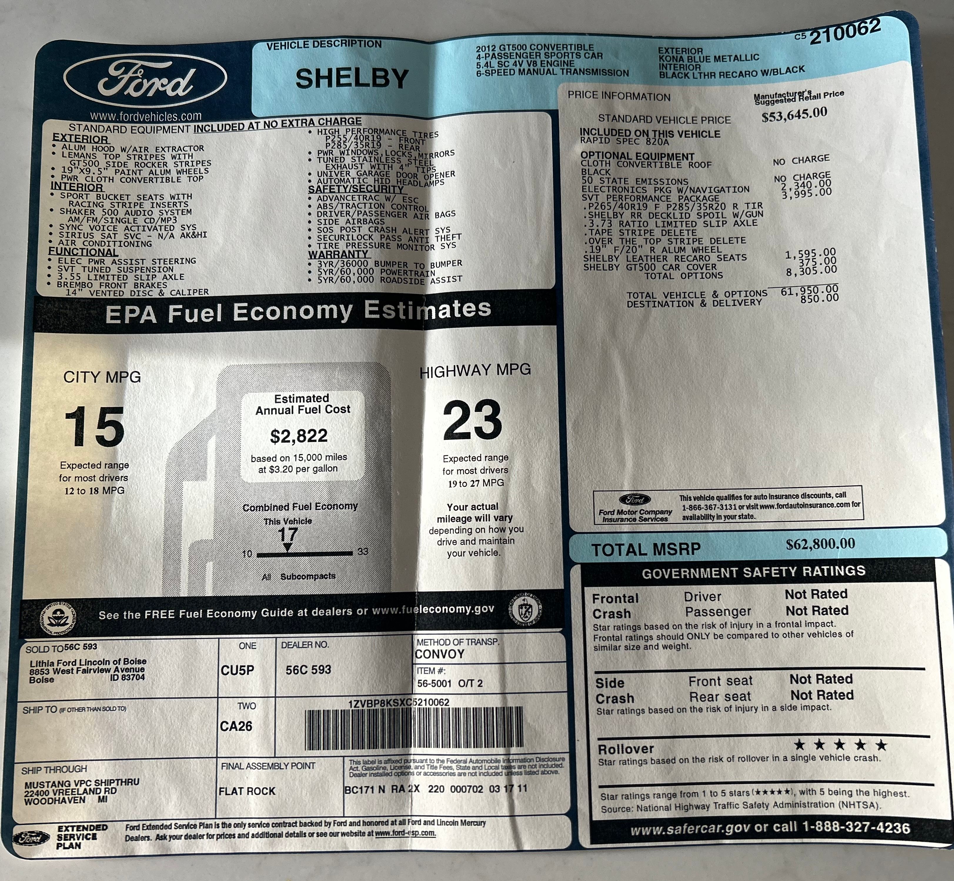 Used 2012 Ford Mustang Shelby GT500 w/ SVT Performance Pkg RWD image 22