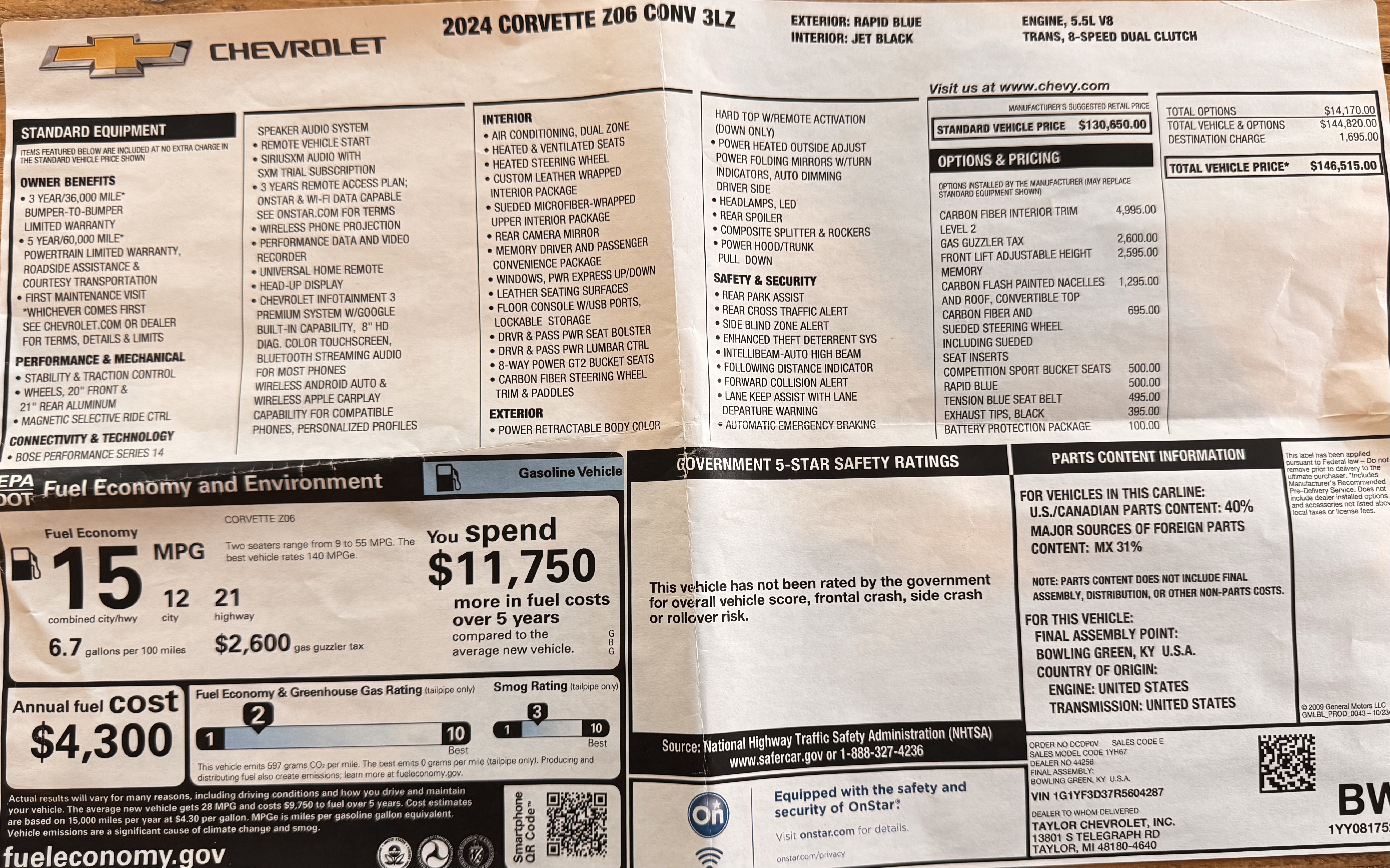 Used 2024 Chevrolet Corvette Z06 w/ Battery Protection Package RWD image 23