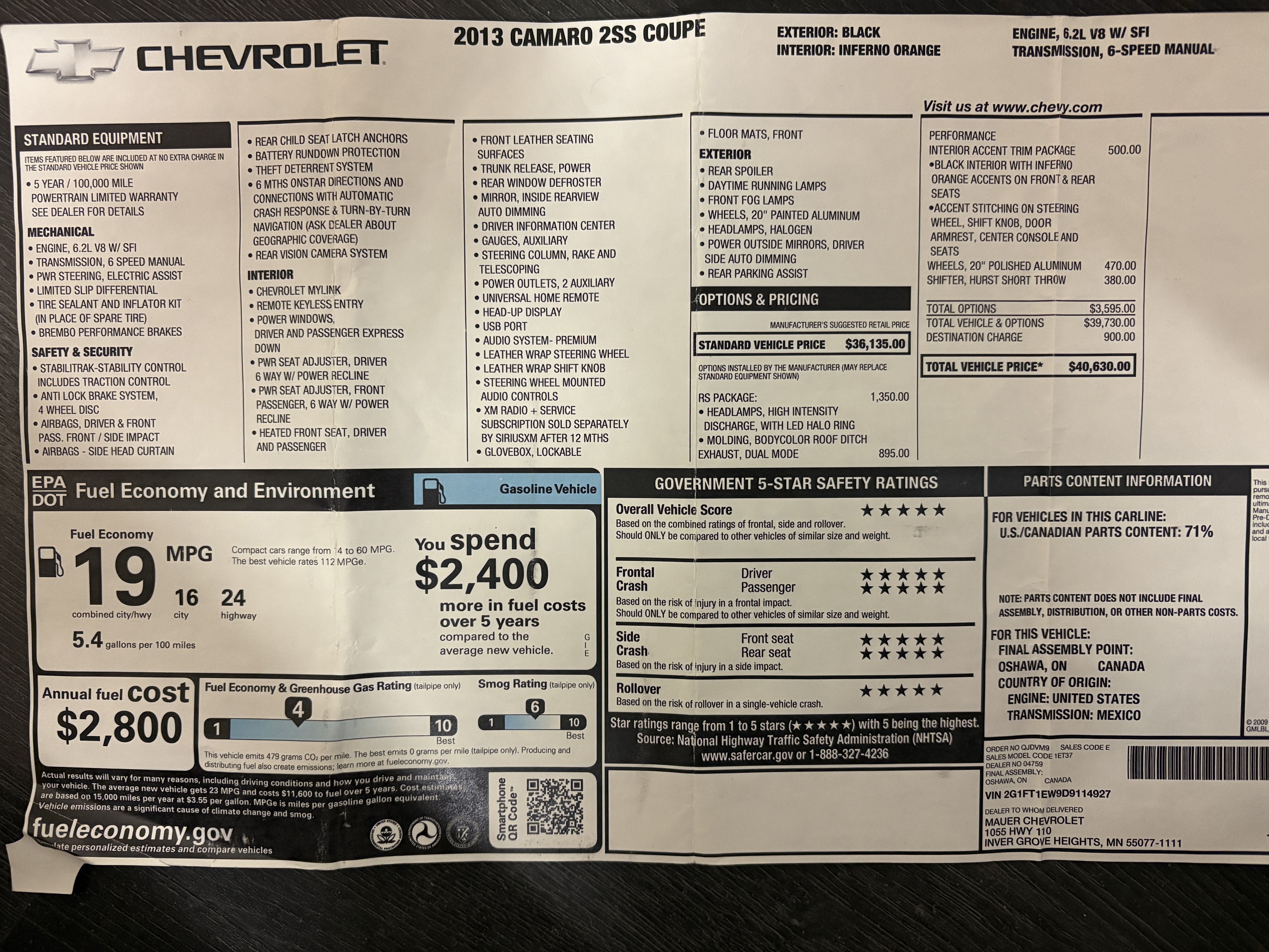 Used 2013 Chevrolet Camaro SS w/ RS Package RWD image 11