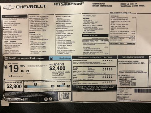 Used 2013 Chevrolet Camaro SS w/ RS Package RWD image 11