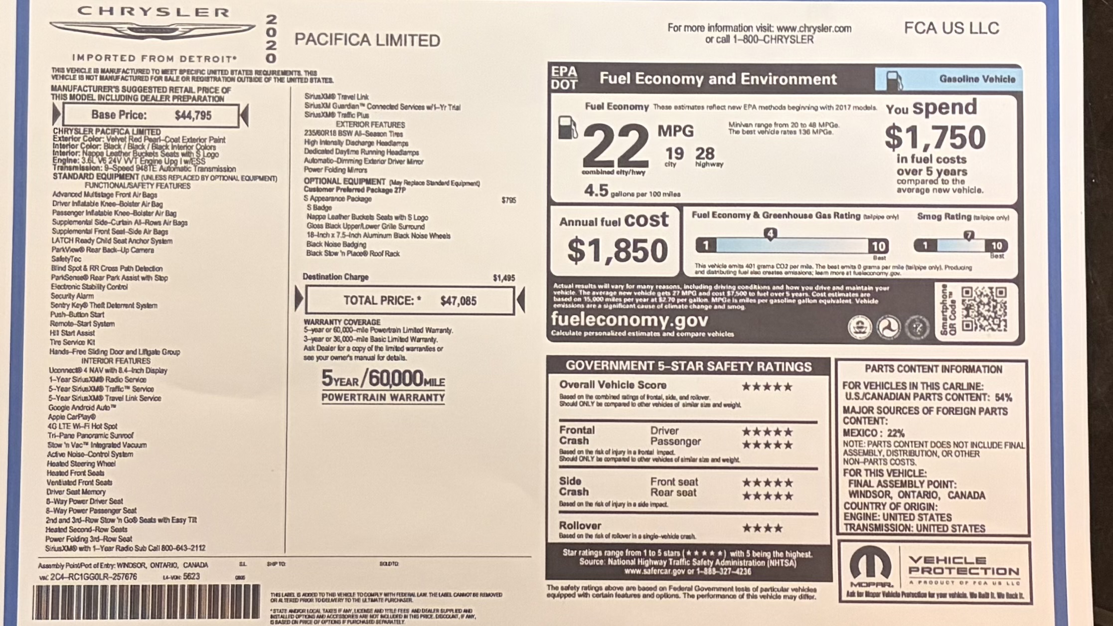 Used 2020 Chrysler Pacifica Limited w/ S Appearance Package FWD image 5