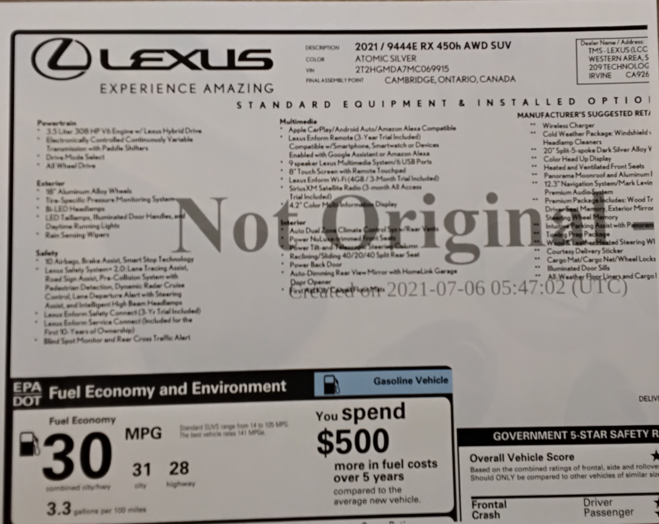 Used 2021 Lexus RX 450h AWD w/ Premium Package image 14