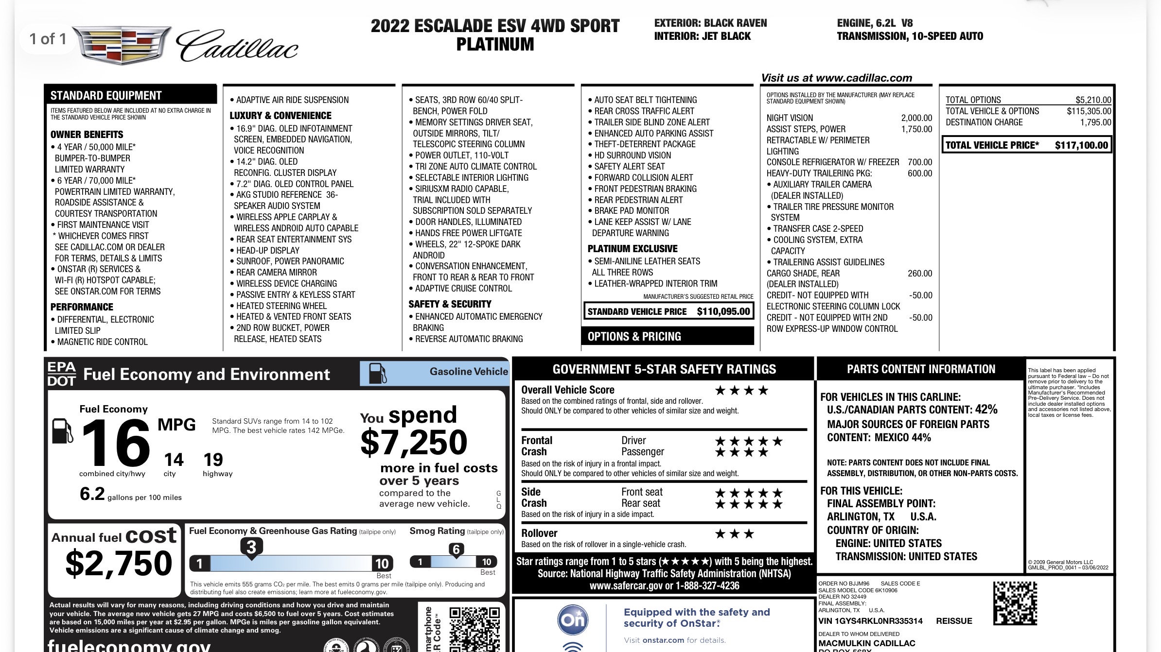 Used 2022 Cadillac Escalade ESV Sport Platinum w/ Heavy-Duty Trailer Package AWD/4WD image 27