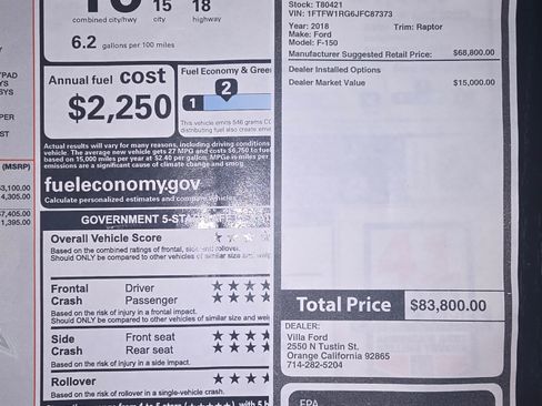 Used 2018 Ford F150 Raptor w/ Equipment Group 802A Luxury image 8