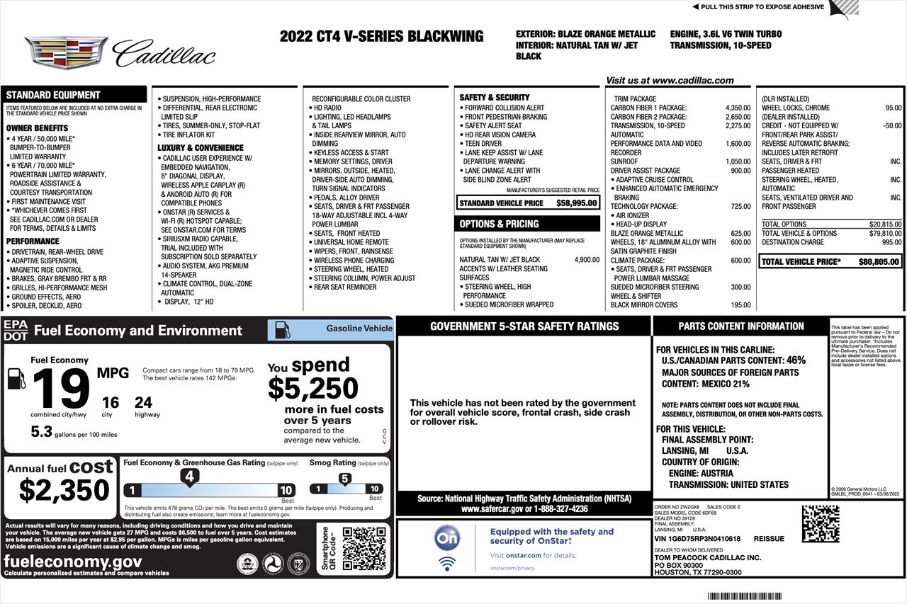 Used 2022 Cadillac CT4 V Blackwing w/ Carbon Fiber 1 Package RWD image 12