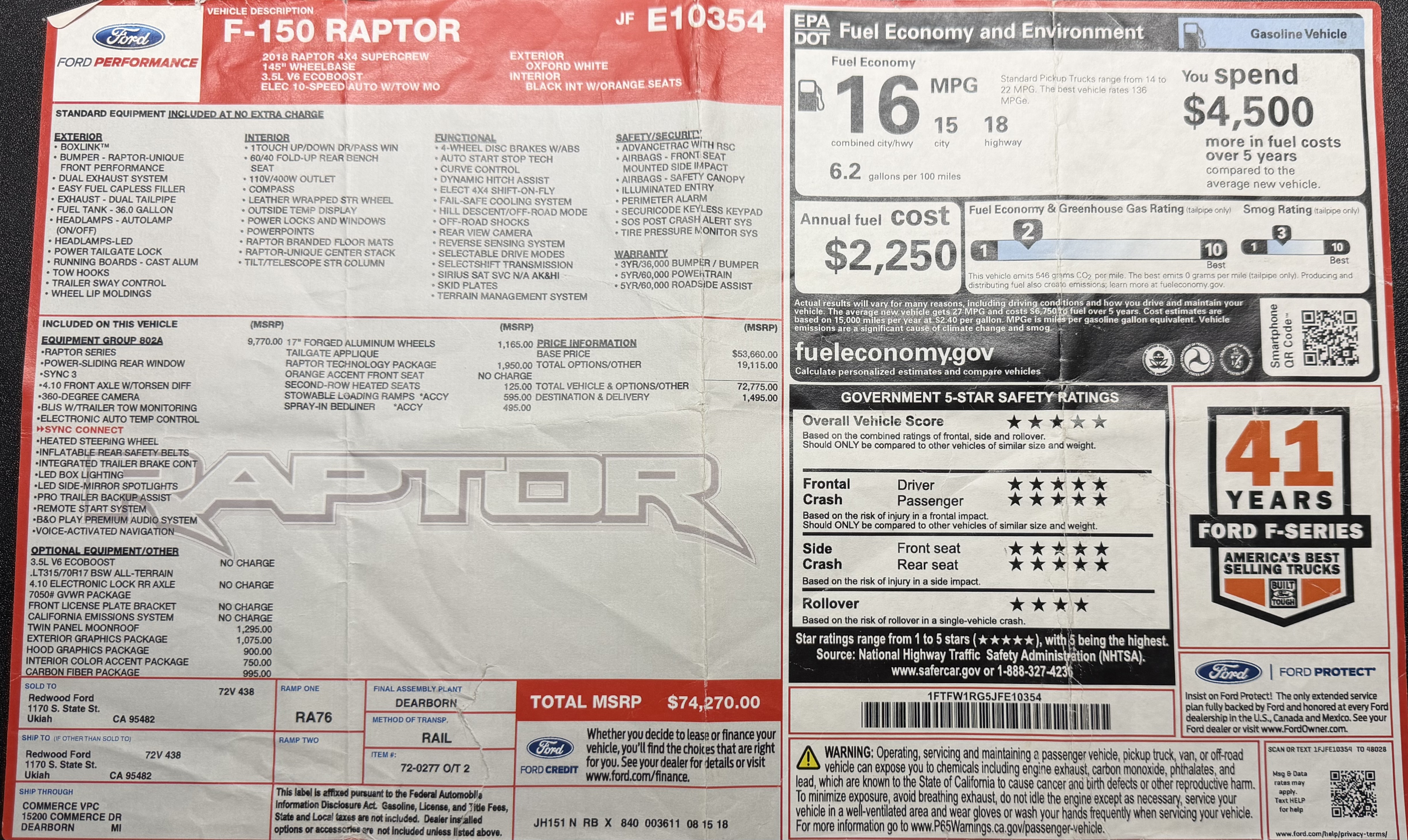 Used 2018 Ford F150 Raptor w/ Equipment Group 802A Luxury AWD/4WD image 29