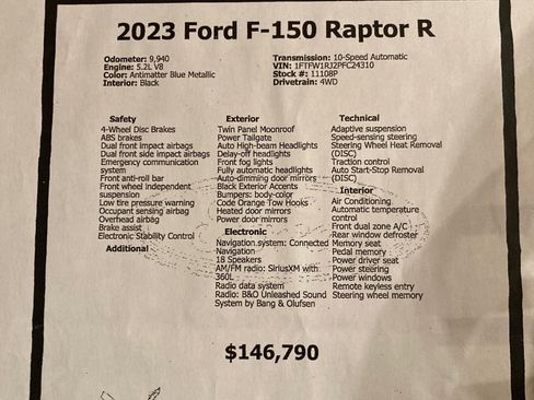 Used 2023 Ford F150 Raptor w/ Equipment Group 802A Raptor R image 3