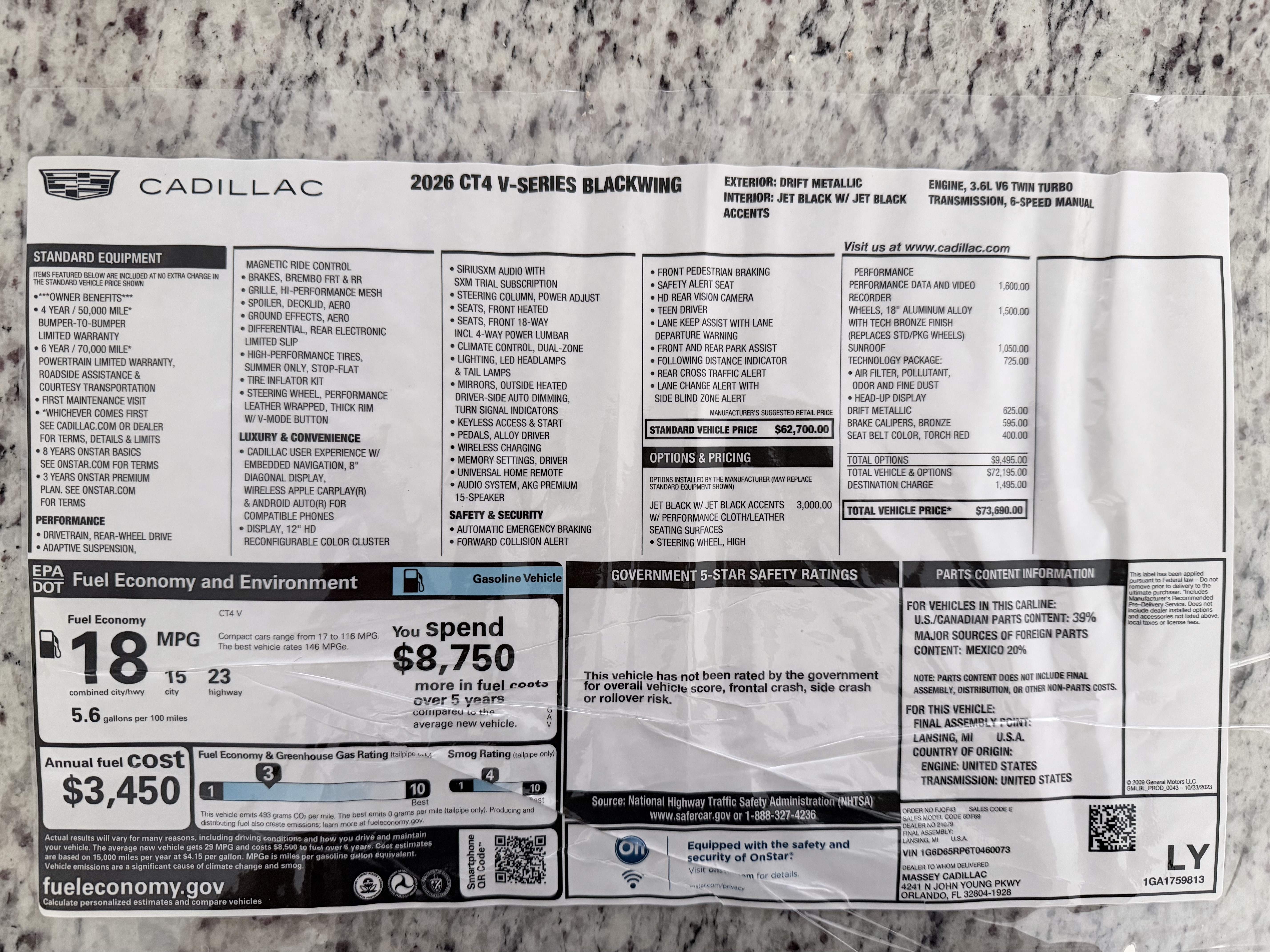 Used 2026 Cadillac CT4 V Blackwing w/ Technology Package RWD image 27