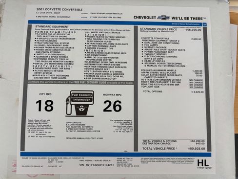 Used 2001 Chevrolet Corvette Convertible w/ Preferred Equipment Group2 RWD image 15