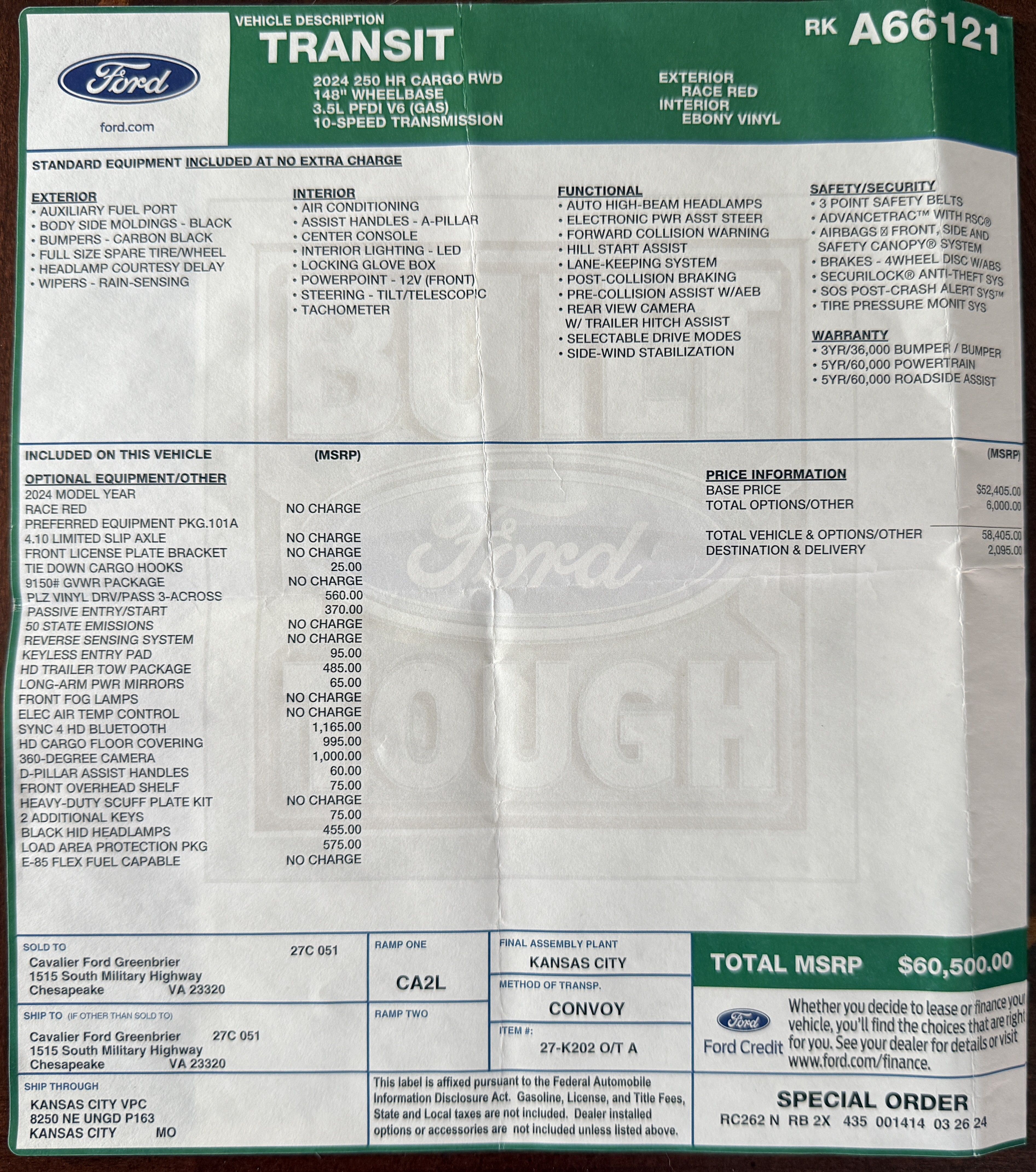 Used 2024 Ford Transit 250 148 High Roof Extended w/ Load Area Protection Package RWD image 31