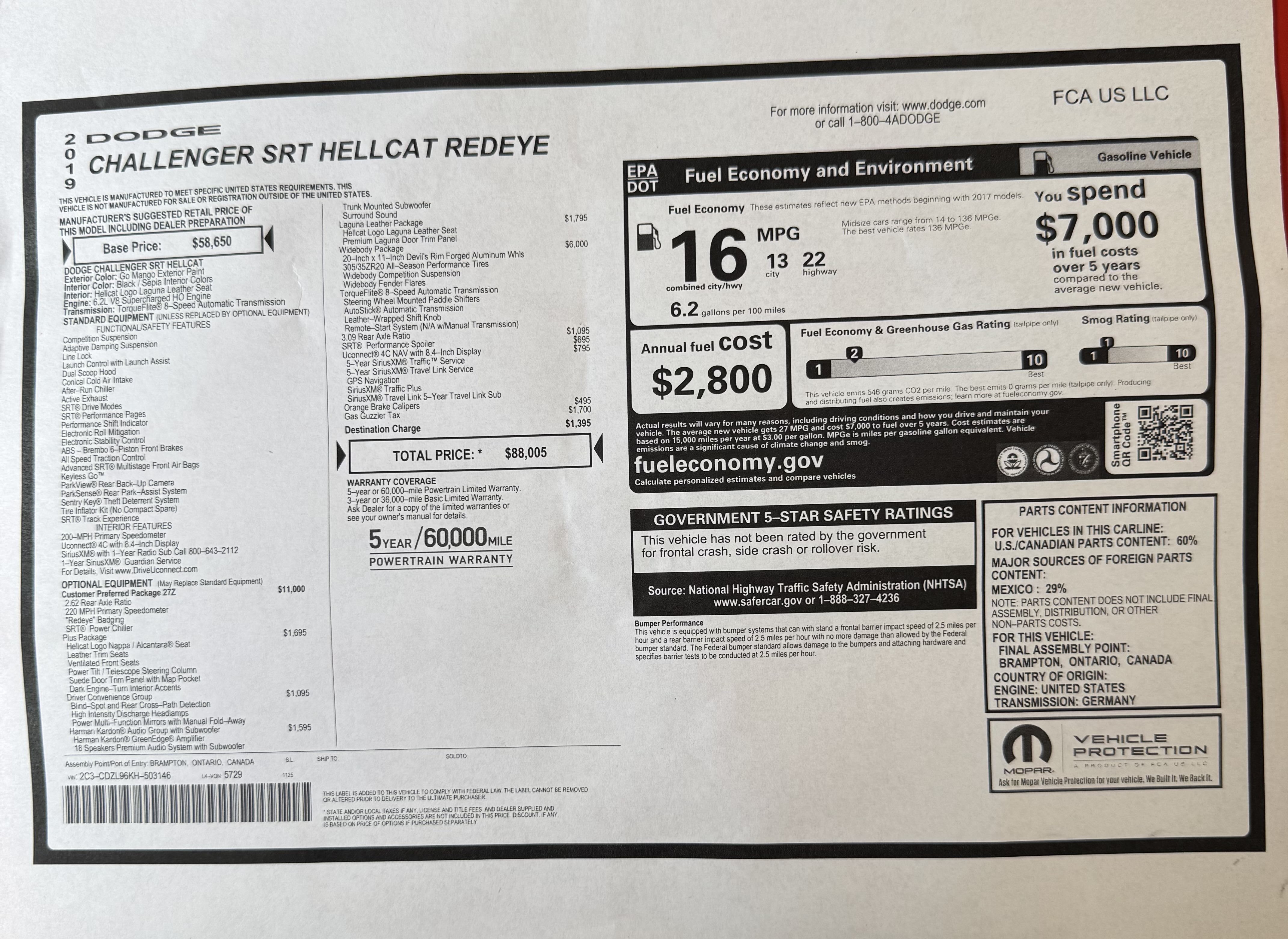 Used 2019 Dodge Challenger SRT Hellcat Redeye RWD image 10