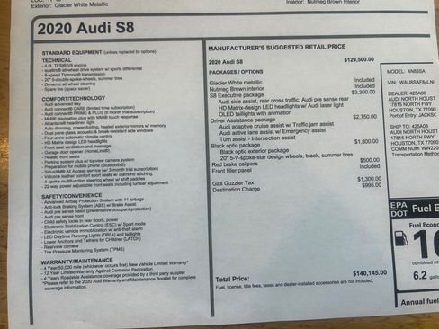 Used 2020 Audi S8 L w/ S8 Executive Package AWD/4WD image 2