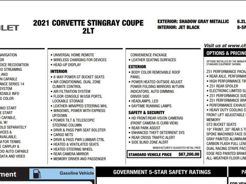 Used 2021 Chevrolet Corvette Stingray Coupe 2D w/ Z51 Performance Package image 1